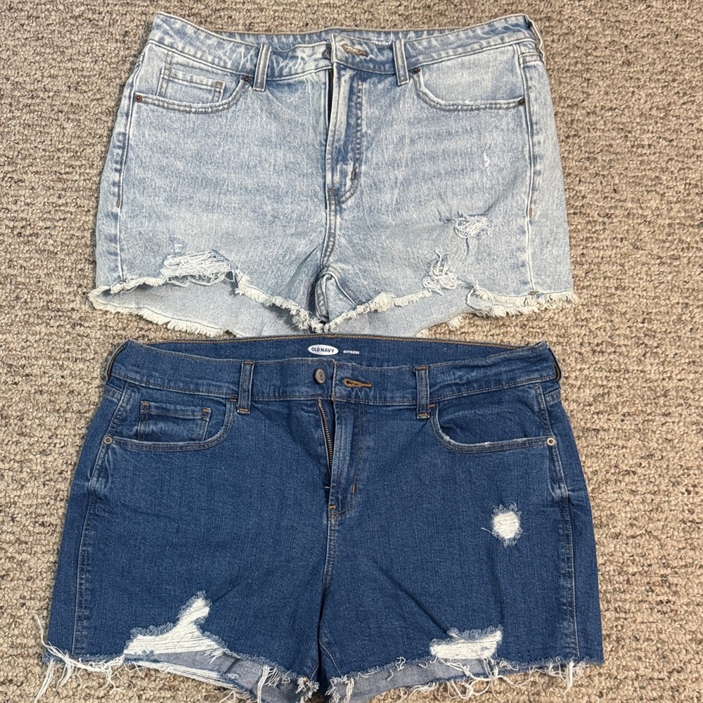 Denim Distressed Women Shorts - Light Blue and Dark Blue